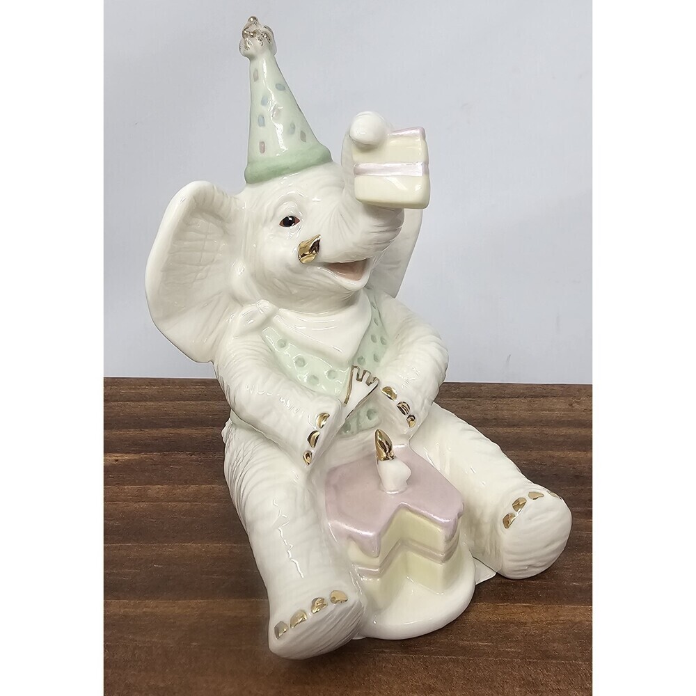 Lenox Celebrate With Cake Porcelain Birthday Elephant Figurine 4.75" Celebration